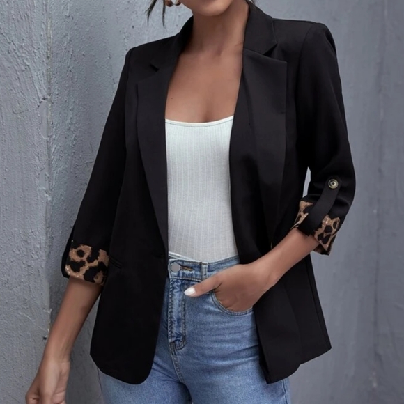 SHEIN Jackets & Blazers - Leopard Cuff Blazer